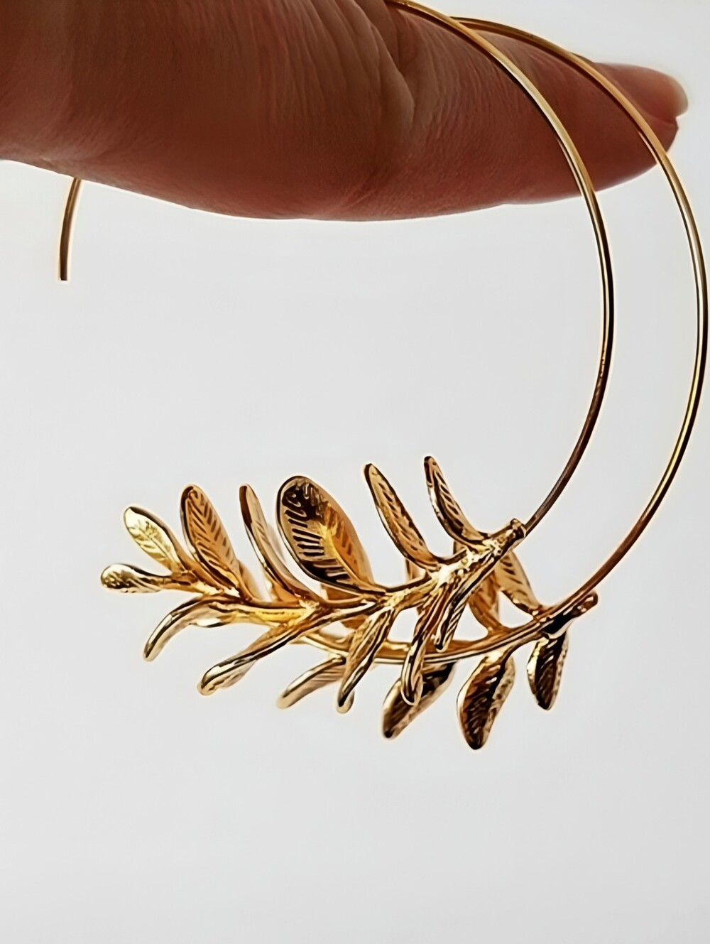 Gold Plated Rosemary Twig Plant Leaf Hoop Earrings; NWOT